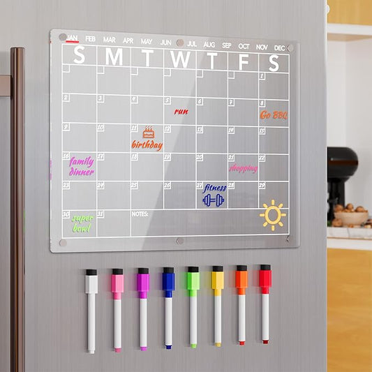 ClearPlan™ Magnetic Fridge Calendar – Clear Acrylic Monthly Whiteboard