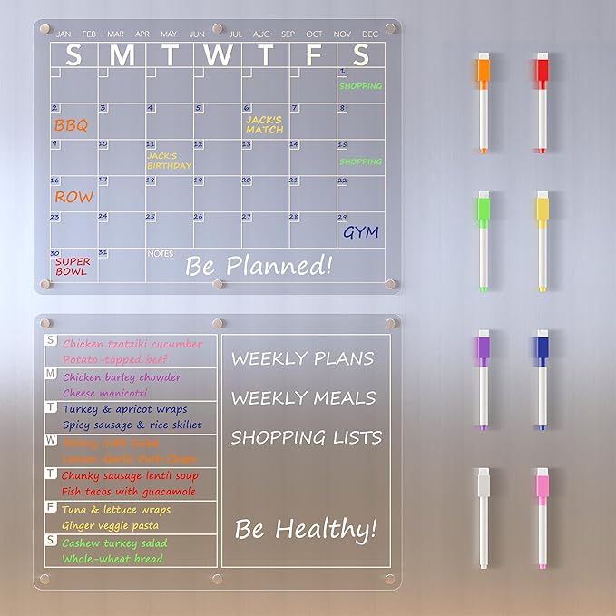 ClearPlan™ Magnetic Fridge Calendar – Clear Acrylic Monthly Whiteboard
