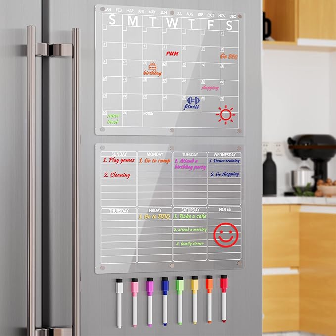 ClearPlan™ Magnetic Fridge Calendar – Clear Acrylic Monthly Whiteboard
