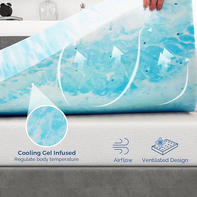 AuraSleep™ Cooling Gel Memory Foam Topper – Comfort Meets Support