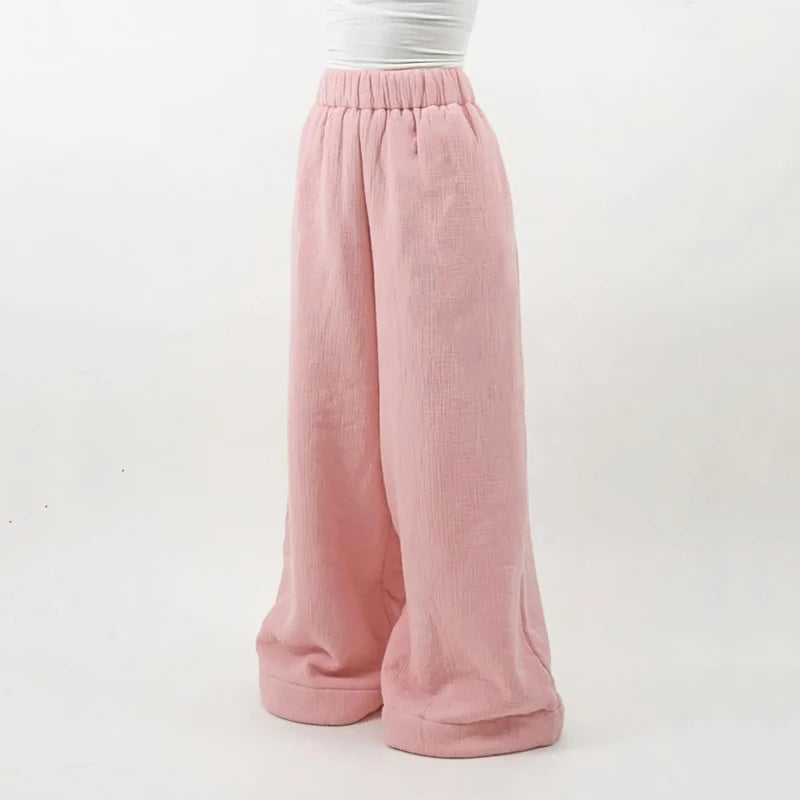 Women'S Warm Woolen Wide Leg Pants Casual Loose Street Fashion Autumn Winter New Products