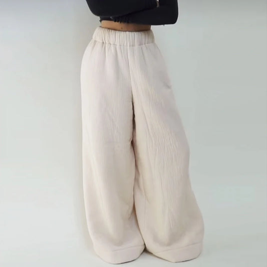 Women'S Warm Woolen Wide Leg Pants Casual Loose Street Fashion Autumn Winter New Products