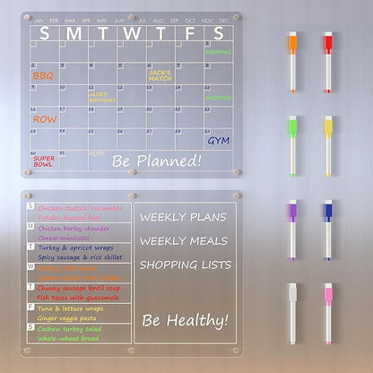 ClearPlan™ Magnetic Fridge Calendar – Clear Acrylic Monthly Whiteboard