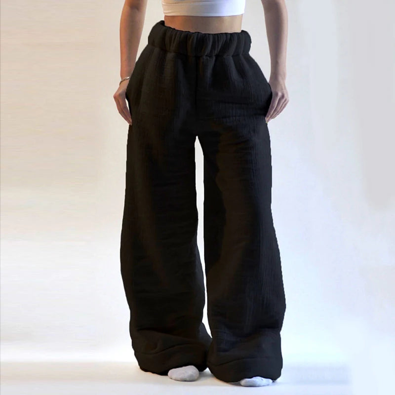 Women'S Warm Woolen Wide Leg Pants Casual Loose Street Fashion Autumn Winter New Products