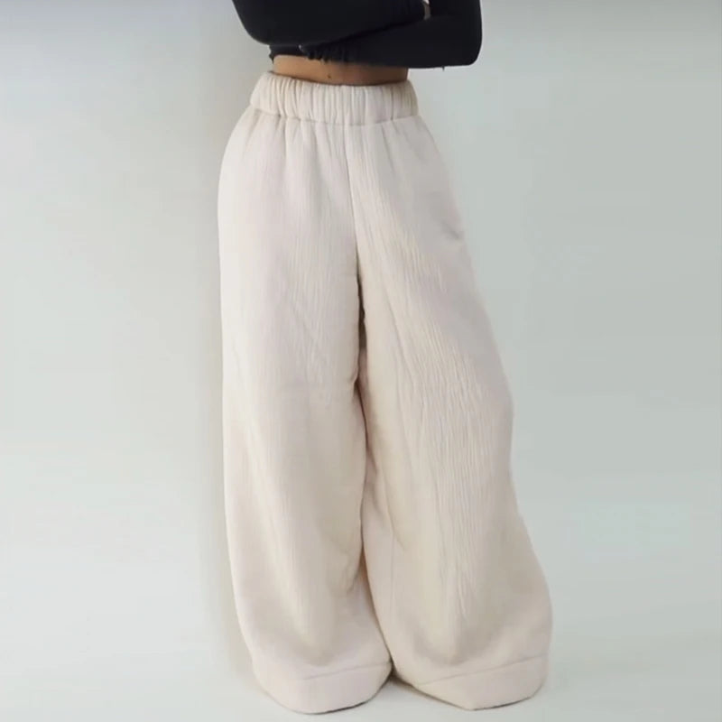 Women'S Warm Woolen Wide Leg Pants Casual Loose Street Fashion Autumn Winter New Products