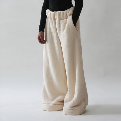 Women'S Warm Woolen Wide Leg Pants Casual Loose Street Fashion Autumn Winter New Products